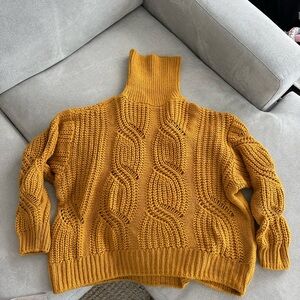 Chunky Knit Turtleneck Sweater - Mustard